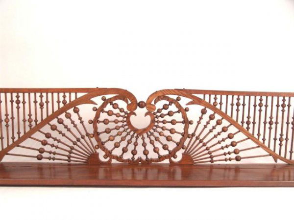 ANTIQUE STICK-AND-BALL FRETWORK SHELF: A 19th century oak stick-and-ball fretwork transom that measures 64 x 12.5 x 8 inches. A shelf with plate groove has been added, nice conversion.