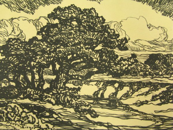 BIRGER SANDZEN LITHOGRAPH GYPSUM CREEK: A 1925 lithograph titled "Gypsum Creek," pencil titled & dated to upper left corner, 5.75 x 8.75 inch image field, 9.5 x 12.5 inch sheet size