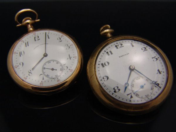 TWO MEN'S DRESS WATCHES, BARCLAY & GRUEN: Includes a Barclay 7 jewel watch, approximately 1.5 inch movement, marked "Juiland" and "Two Adjustments," case marked "Supreme." , plus a Gruen "Verithin" 17 jewel watch, "gold filled ultra" case, mo