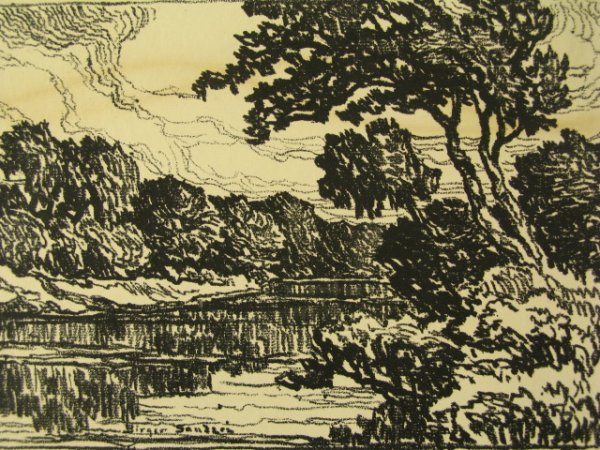 PENCIL SIGNED LITHO BY BIRGER SANDZEN (1871-1954): A 1922 lithograph titled "Summer." Pencil signed by Sandzen lower left, titled lower right. Image field 7 x 10 inches, in 16 x 20 inch mat. Unframed.