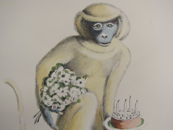 SIGNED CHRISTOPH CASTOU MONKEYSHINES SERIES: 1959 dated series, includes "Monkey Cooking," Monkey Catering," Monkey Collecting Shells 1 & 2," Monkey Gardening in the North," Monkey Gardening in the South," and "Monkey Fishing" and "Monkey Cookin