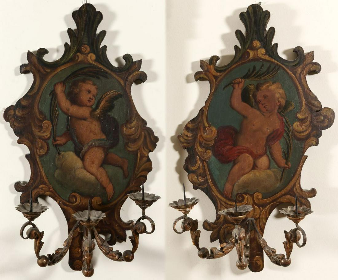 A GOOD PAIR 19TH C. ITALIAN PAINTED WOOD SCONCES (1 of 16)