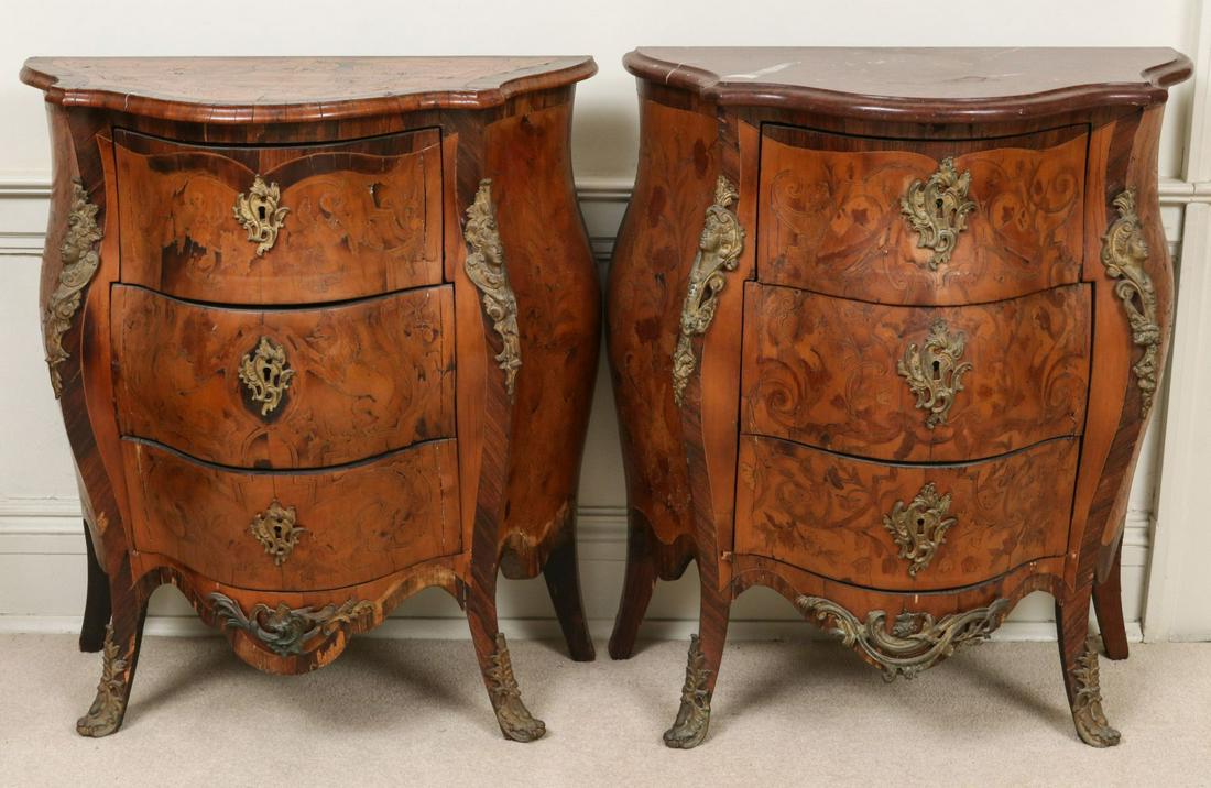 TWO NEARLY IDENTICAL MARQUETRY BEDSIDE CABINETS (1 of 15)