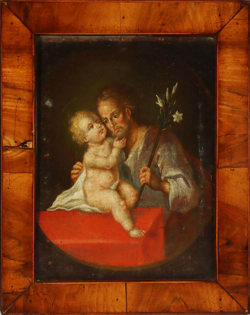 A 17TH CENTURY OIL OF ST. JOSEPH AND THE INFANT JESUS (1 of 10)