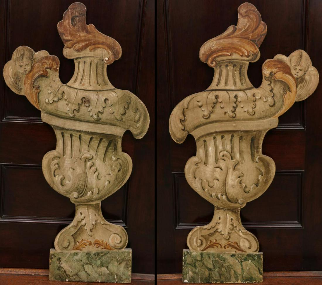 LARGE 19TH C. PAINTED WOOD URN WALL PLAQUES (1 of 17)