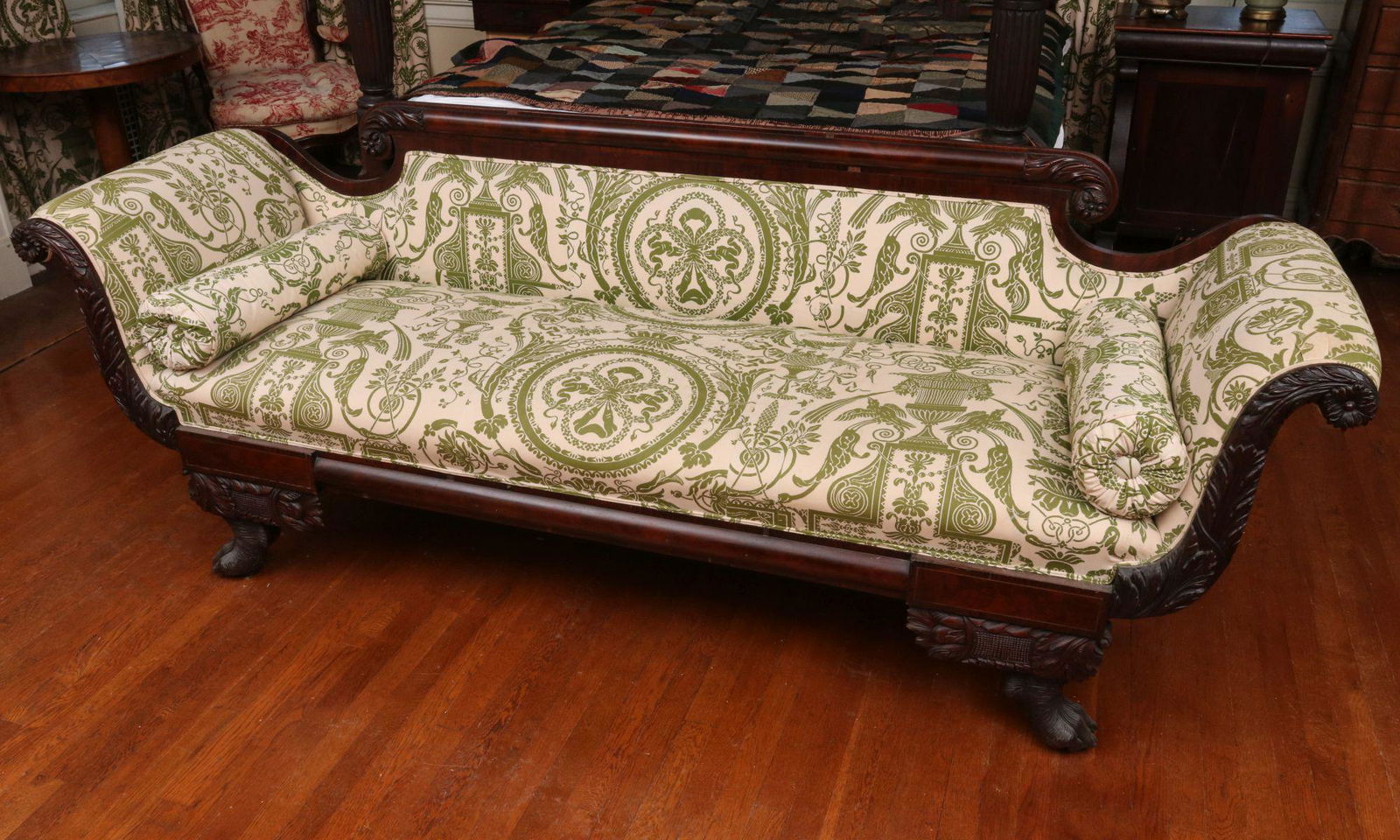 A CARVED MAHOGANY FIRST EMPIRE PERIOD SOFA (1 of 12)