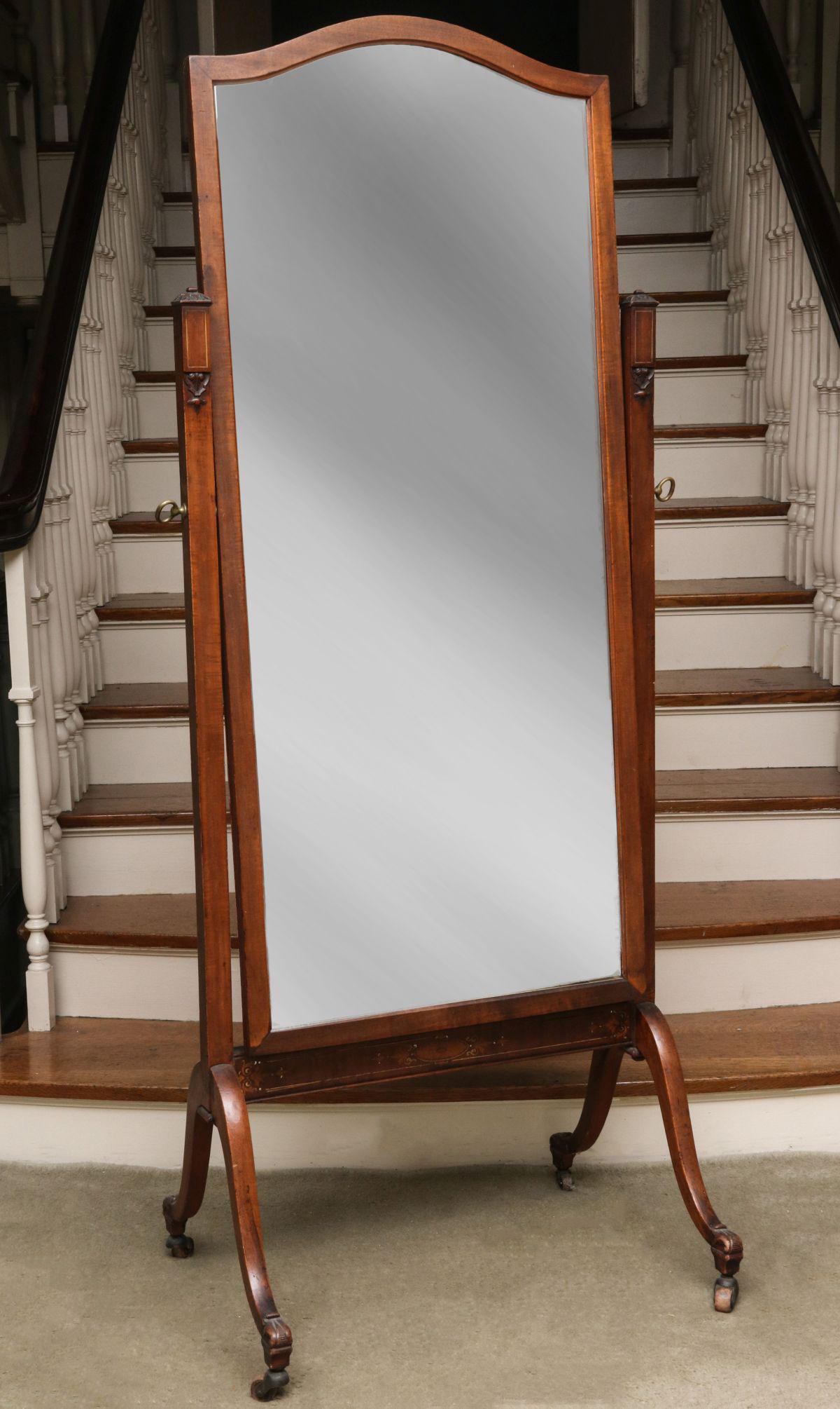 AN EDWARDIAN MAHOGANY CHEVAL MIRROR (1 of 14)