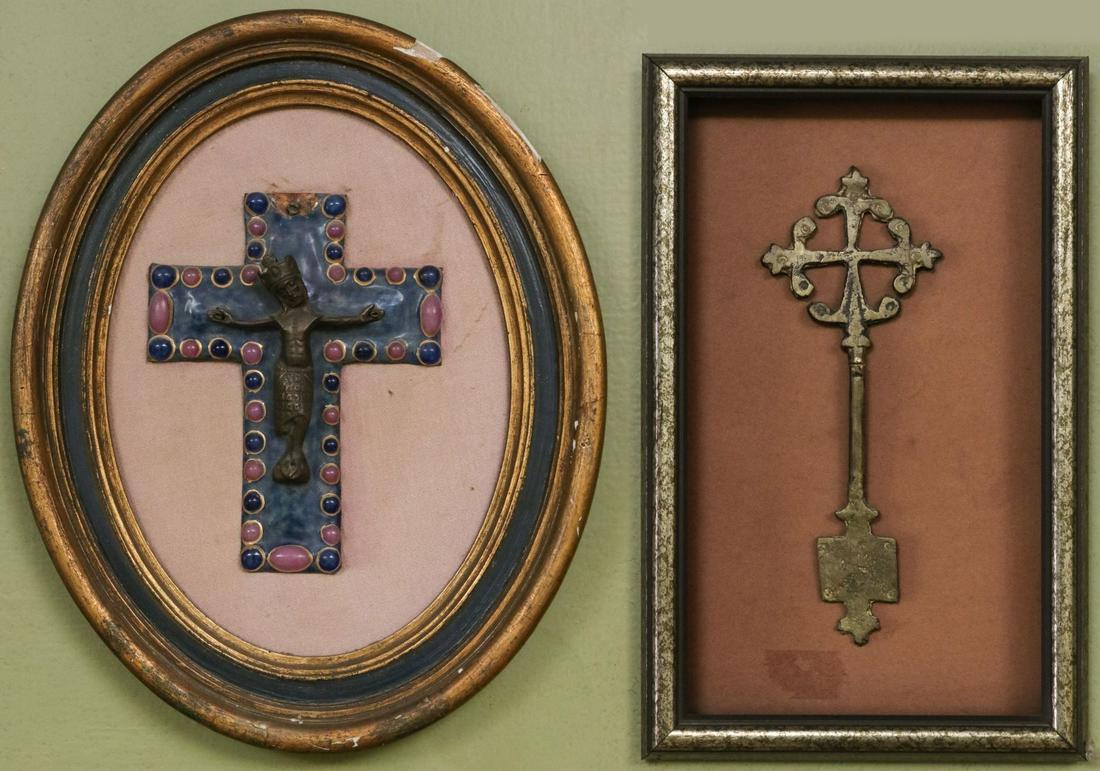 A BRONZE BODY OF CHRIST ON LIMOGES ENAMEL CROSS (1 of 15)