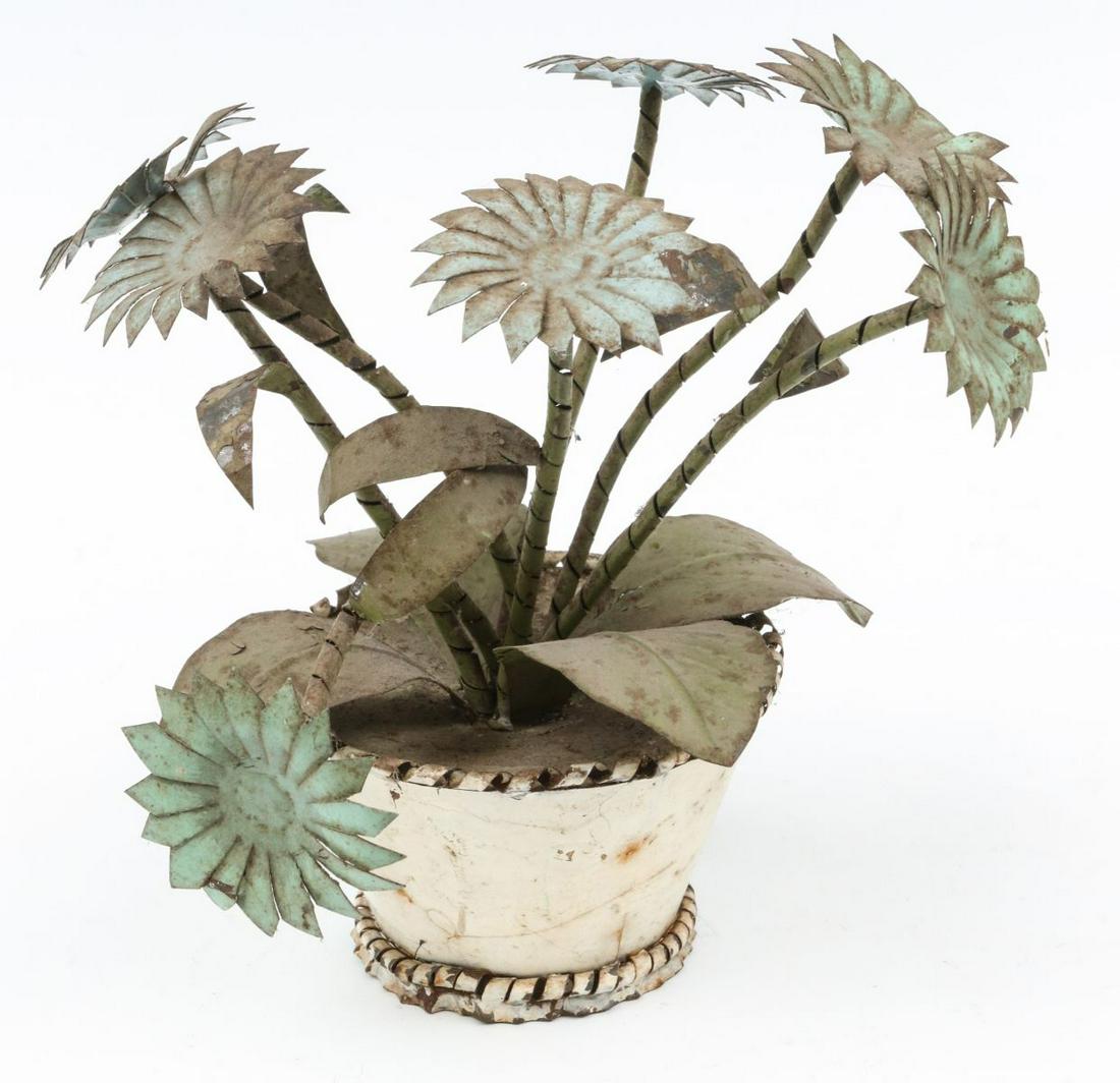 VINTAGE CUT AND PAINTED METAL TOLE FLOWERS IN POT (1 of 9)