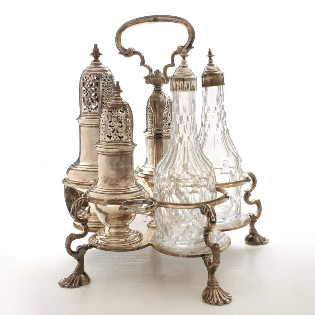 A GEORGE I STERLING SILVER WARWICK TYPE CRUET SET (1 of 20)