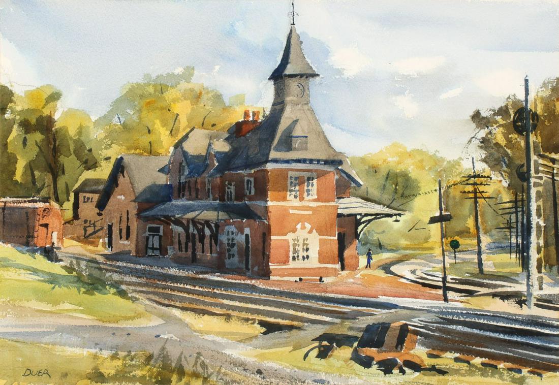 ATTR DOUGLAS DUER (1887 - 1964) WATERCOLOR OF A DEPOT (1 of 10)