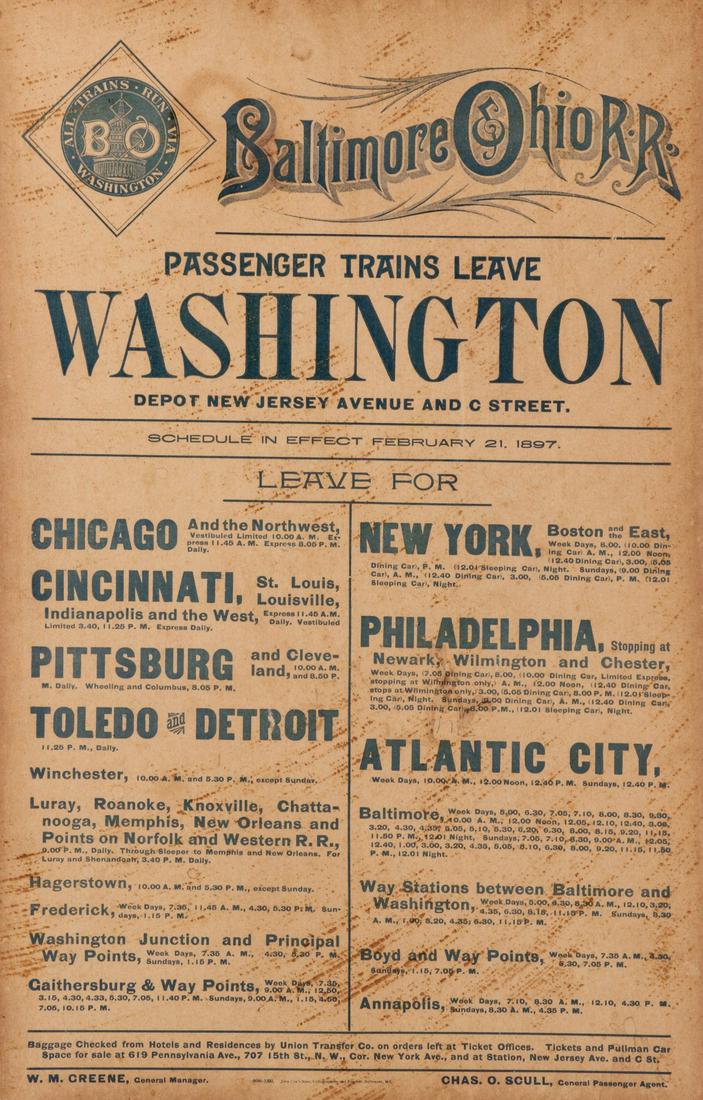 A B&O RAILROAD TIMETABLE BROADSIDE DATED 1897 (1 of 10)