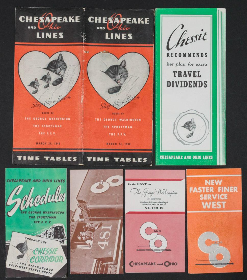 A COLLECTION OF CHESAPEAKE AND OHIO RR EPHEMERA: Twenty pieces include brochures and time tables. We happily provide seamless in-house packing and shipping services on nearly everything we sell, except international shipments which, until further no