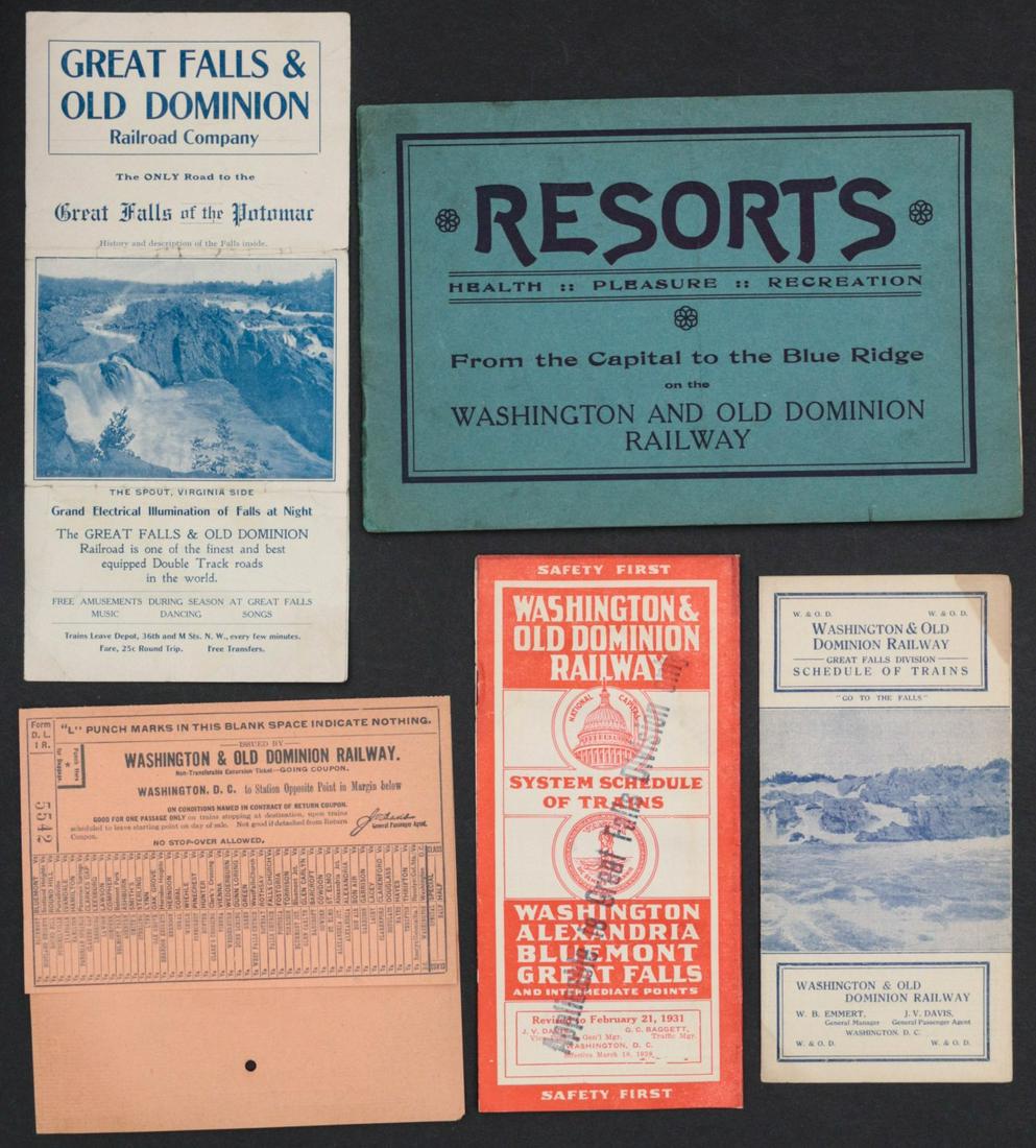 COLLECTION OF W.&O.D. AND S.R.S. RAILROAD EPHEMERA: Twenty-one pieces include brochures and time tables. We happily provide seamless in-house packing and shipping services on nearly everything we sell, except international shipments which, until furthe