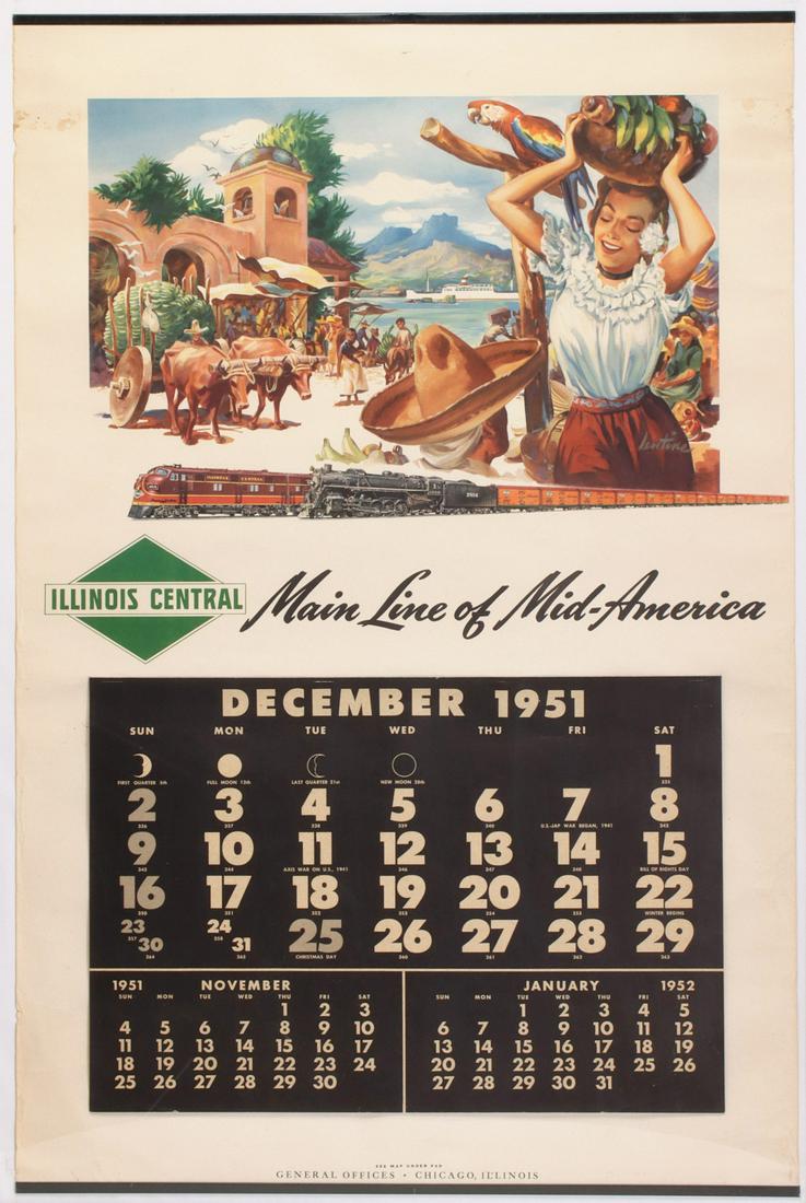 AN ILLINOIS CENTRAL RAILROAD 1951 ADVERTISING CALENDAR (1 of 8)