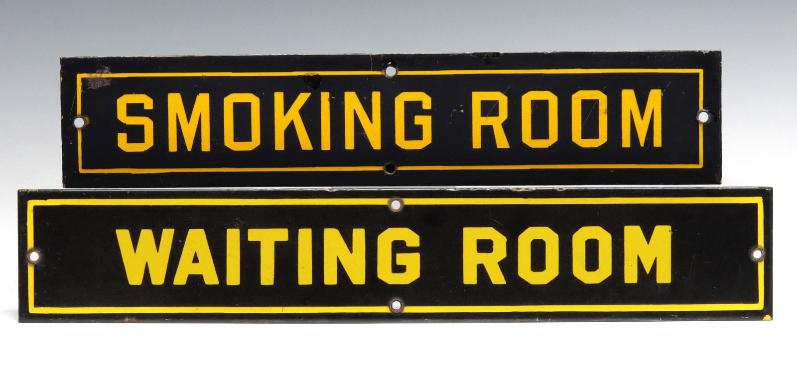 PORCELAIN ENAMEL 'SMOKING ROOM' & ' WAITING ROOM' SIGNS (1 of 9)