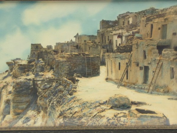 J.R. WILLIS (1876-1960) HAND TINTED PHOTOGRAPH: Hand-tinted photo by Joseph Roy Willis of a native American mesa, blind stamped "J.R. Willis, Gallup" to lower left corner, sealed in old frame with original Willis caption to upper left, and Willis S