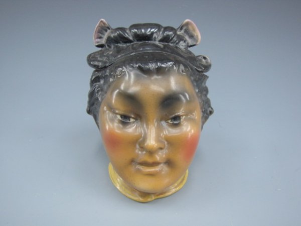 AUSTRIAN FIGURAL HUMIDOR OF ORIENTAL WOMAN: Beautifully shaded face and dark hair lid, measures 4 x 3.5 inches.