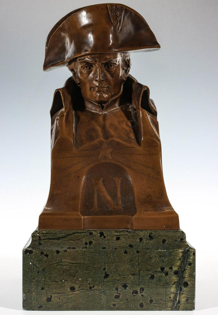 BRONZE BUST OF NAPOLEON ON EXOTIC MARBLE PLINTH: Paul Ludwig Kowalczewski (1865-1910) Bust of Emperor Napoleon Bonaparte Late 19th/Early 20th Century. The bronze bust of Napoleon in rich brown patina incorporates a central five pointed star with ray