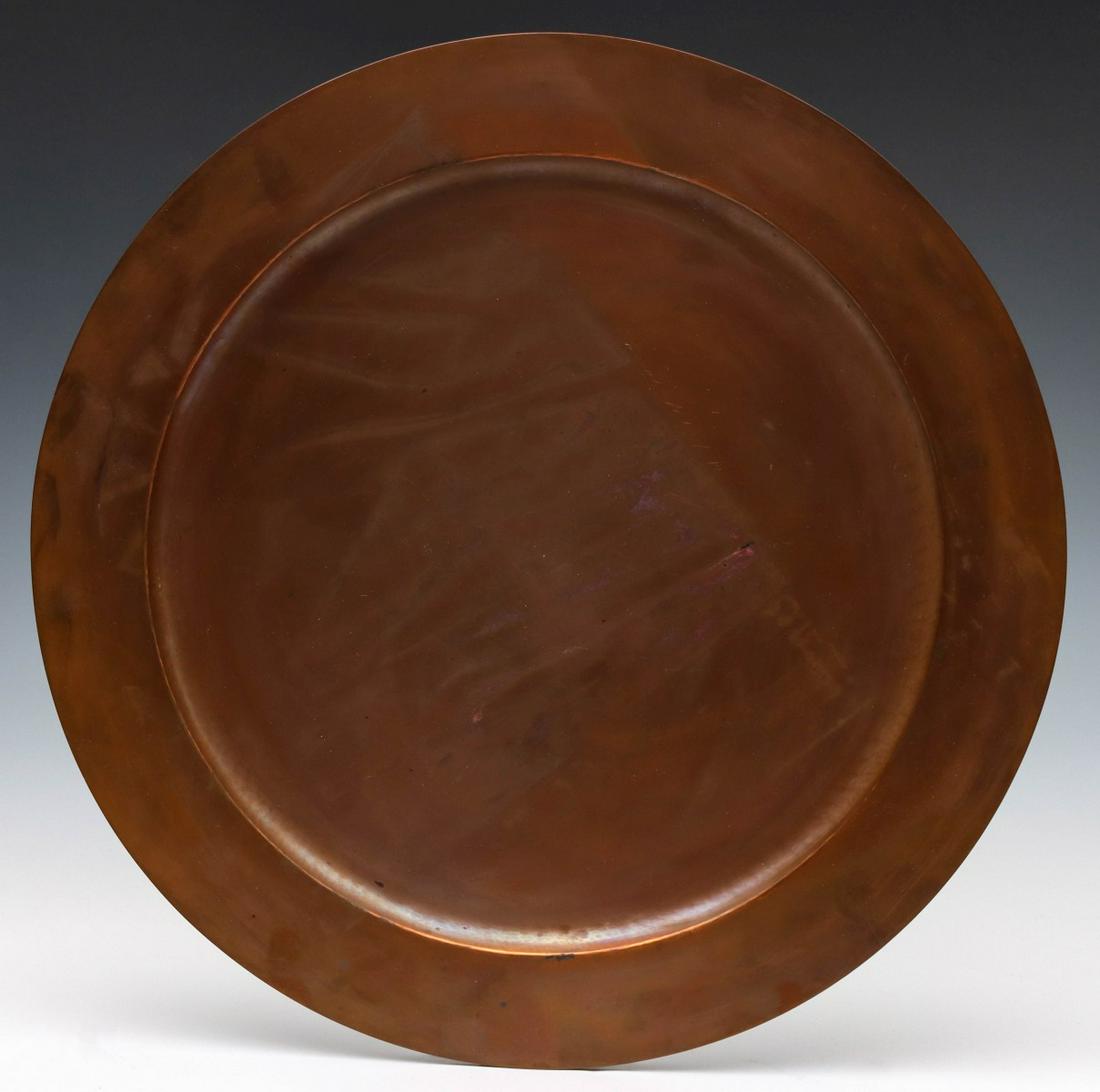 A 20-INCH COPPER CHARGER SIGNED DIRK VAN ERP: The hand wrought copper charger with back stamp signature. Measures 20 inches. We happily provide seamless in-house packing and shipping services on nearly everything we sell, except international shi