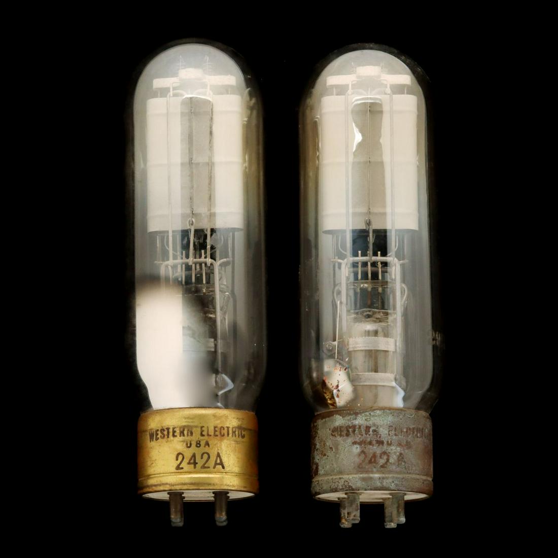 TWO 8-INCH WESTINGHOUSE 242A VACUUM TUBES: Two Western Electric vacuum tubes #242A. Measure 8 inches each. We happily provide seamless in-house packing and shipping services on nearly everything we sell, except international shipments which, u