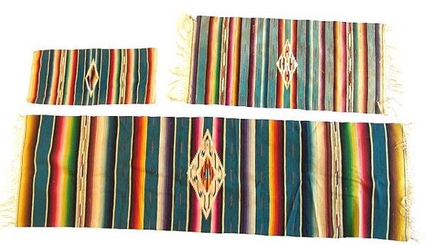 THREE OLDER MEXICAN SERAPE WEAVINGS IN VIVID COLOR
