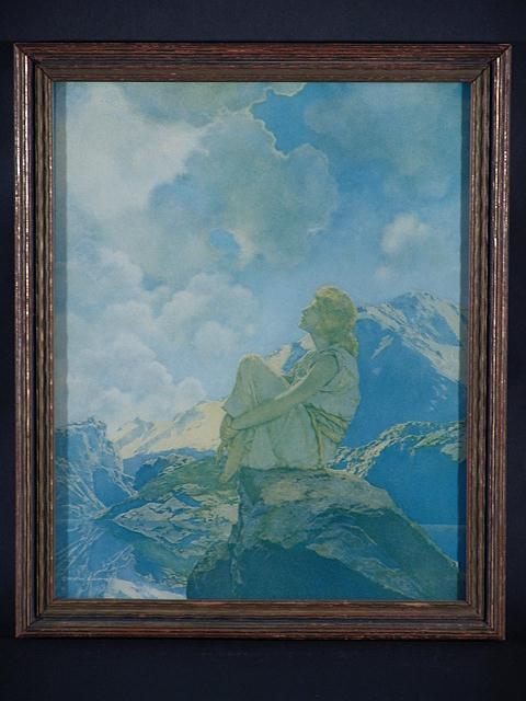 1926 MAXFIELD PARRISH MORNING ORIGINAL PRINT 15: 1926 MAXFIELD PARRISH MORNING ORIGINAL PRINT 15 x 12, nice condition, no tears, holes, stains or noticeable creases. Frame is original