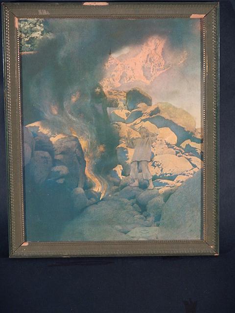 ALADDINS LAMP ORIGINAL PRINT BY MAXFIELD PARRISH: ALADDINS LAMP ORIGINAL PRINT BY MAXFIELD PARRISH 11 x 8, no glass, nice condition, no tears, holes, stains or noticeable creases. Frame is good with some losses
