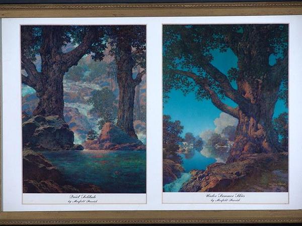 TWO 1960'S MAXFIELD PARRISH PRINTS QUIET SOLITUDE: TWO 1960'S MAXFIELD PARRISH PRINTS QUIET SOLITUDE and UNDER SUMMER SKIES, framed together with an overall of 15.5 x 23.5, and each has an image sight size through the mat of 12 x 8.75
