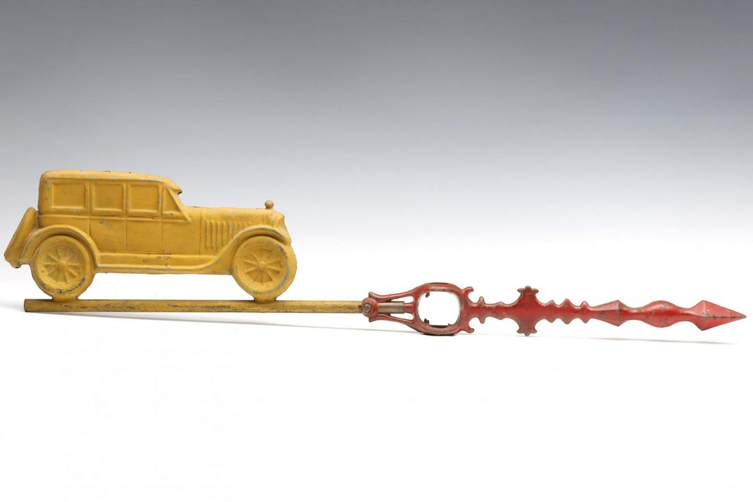 LIGHTNING ROD WEATHER VANE WITH EARLY SEDAN AUTOMOBILE (1 of 17)