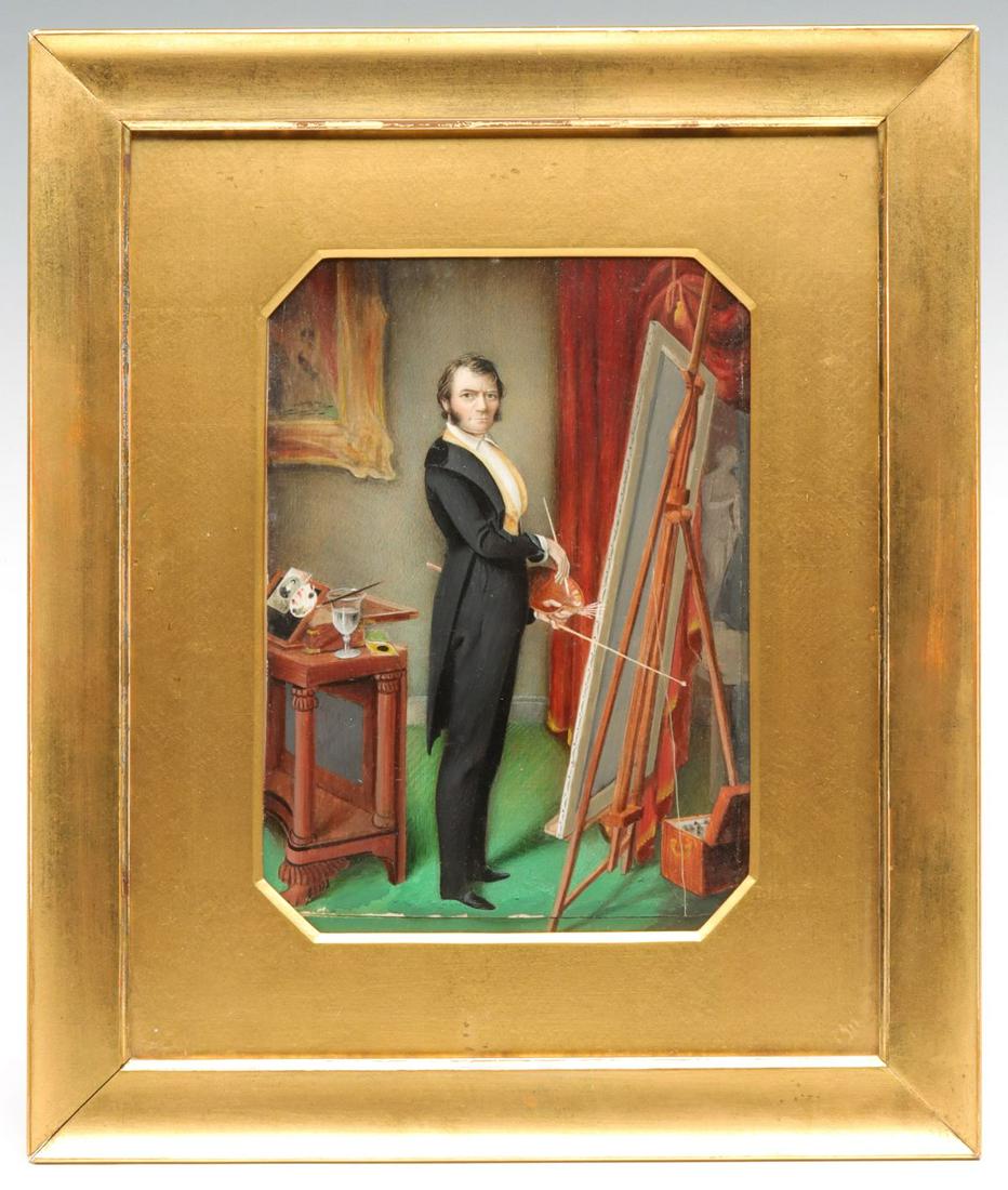 MINIATURE PORTRAIT OF AN ARTIST IN STUDIO C. 1840 (1 of 12)