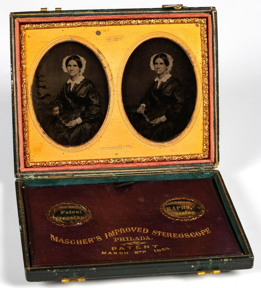 AN ISAAC REHN STEREO AMBROTYPE PORTRAIT OF A WOMAN (1 of 14)