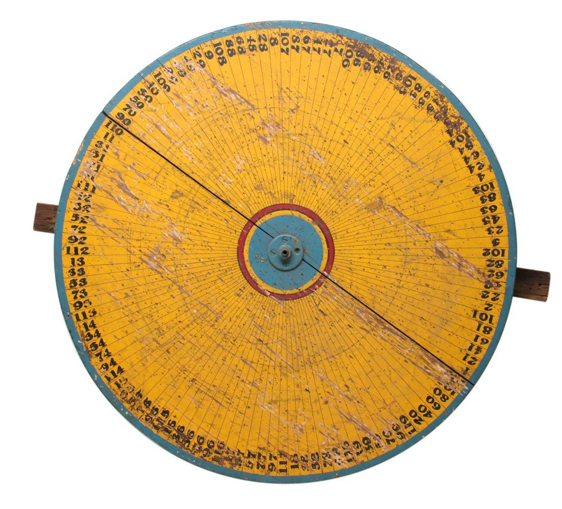 A LARGE 120 POSITION PAINTED FOLK ART GAME WHEEL (1 of 10)