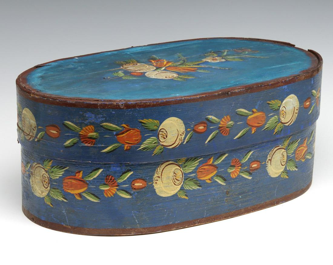 A 19TH C. BENT WOOD BAND BOX IN ORIGINAL PAINT (1 of 15)