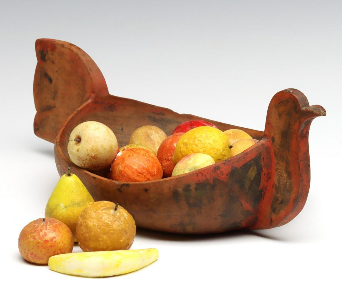 A BIRD FORM ALE BOWL WITH 16 PCS OF STONE FRUIT (1 of 16)