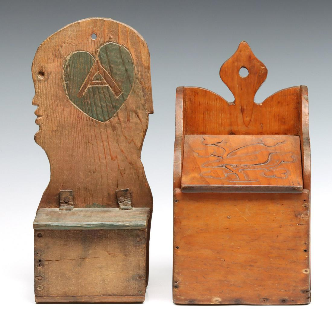 TWO AMERICAN FOLK ART WALL HANGING SALT BOXES (1 of 14)