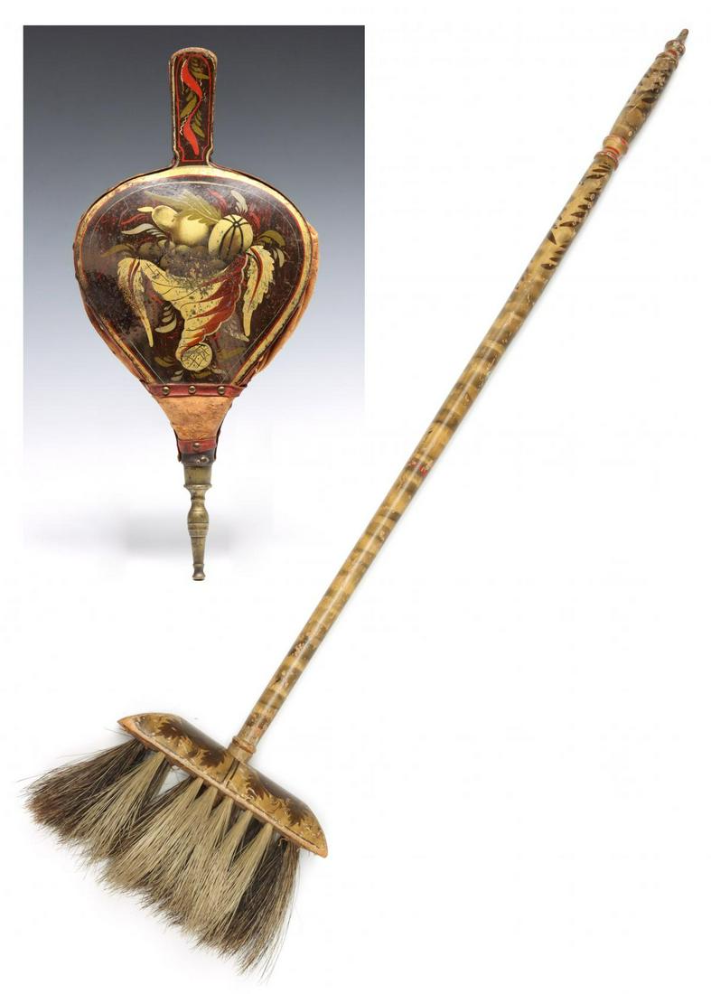 FANCY 19TH C FOLK PAINTED BELLOWS AND HEARTH BRUSH (1 of 20)