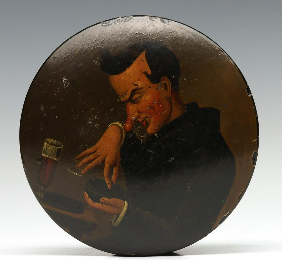 A 19TH C PAPIER MACHE BOX WITH SNUFF DIPPING CARICATURE (1 of 12)