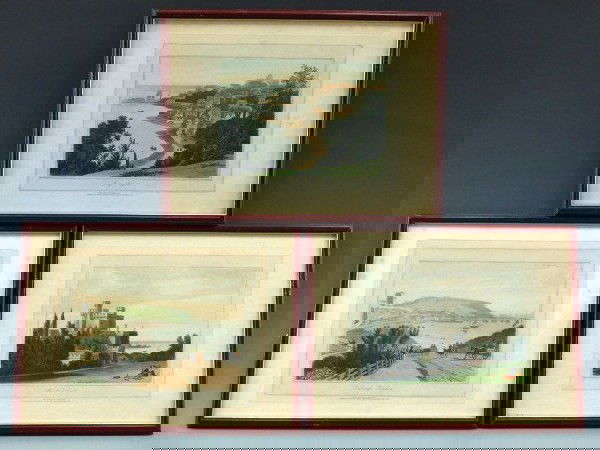 THREE 1820'S HAND-COLORED ETCHINGS BY WILLIAM DANIELL: William Daniell (1769-1837). Includes 'Scarborough, Yorkshire' (published 1822), and 'Mr Nash's Castle' (published August 1823) and 'Rye, Sussex' (published August 1823). Impressions measure 9 x 11-3/