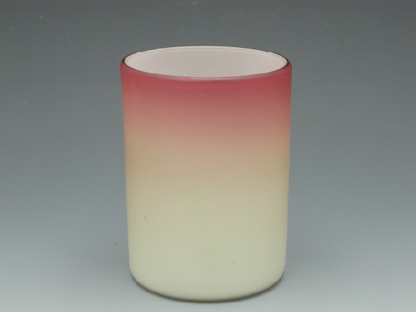 A PAIRPOINT (attributed) PEACHBLOW VICTORIAN GLASS TUMB: Rose down to opal exterior, cased white interior, measures 3.5 inches.