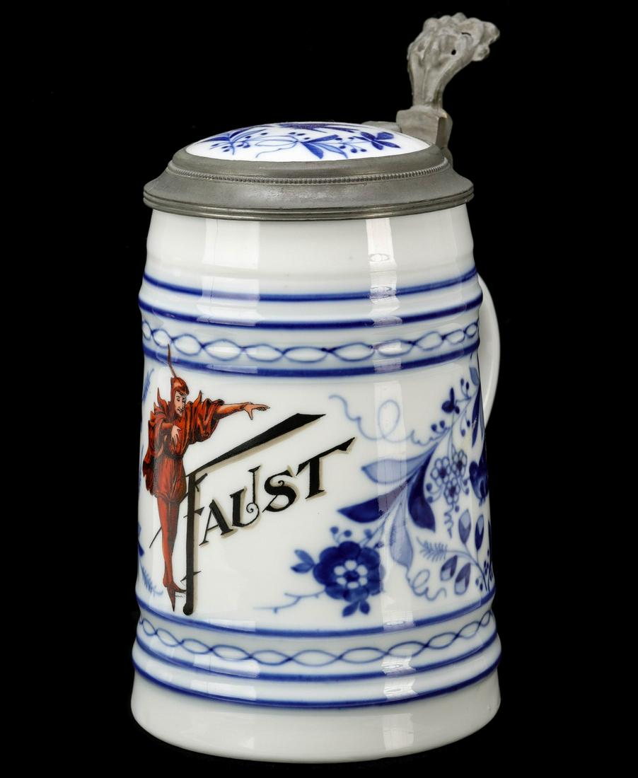 A CIRCA 1900 BLUE ONION PORCELAIN STEIN FOR FAUST (1 of 15)