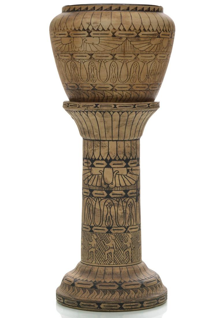 ETCHED JARDINIERE & PEDESTAL SIGNED WESTERN STONEWARE (1 of 13)