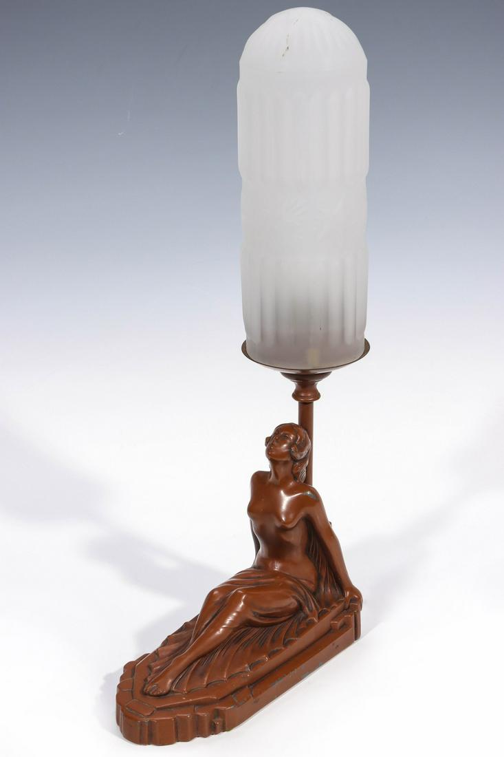 A NICE QUALITY ART DECO LAMP WITH SEMI-CLAD FIGURE (1 of 12)