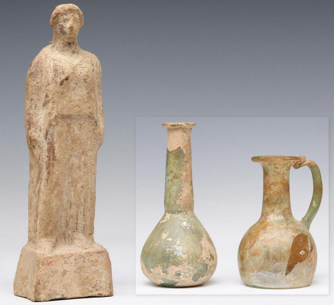 ROMAN TERRACOTTA HERM AND TWO ROMAN GLASS VESSELS (1 of 20)