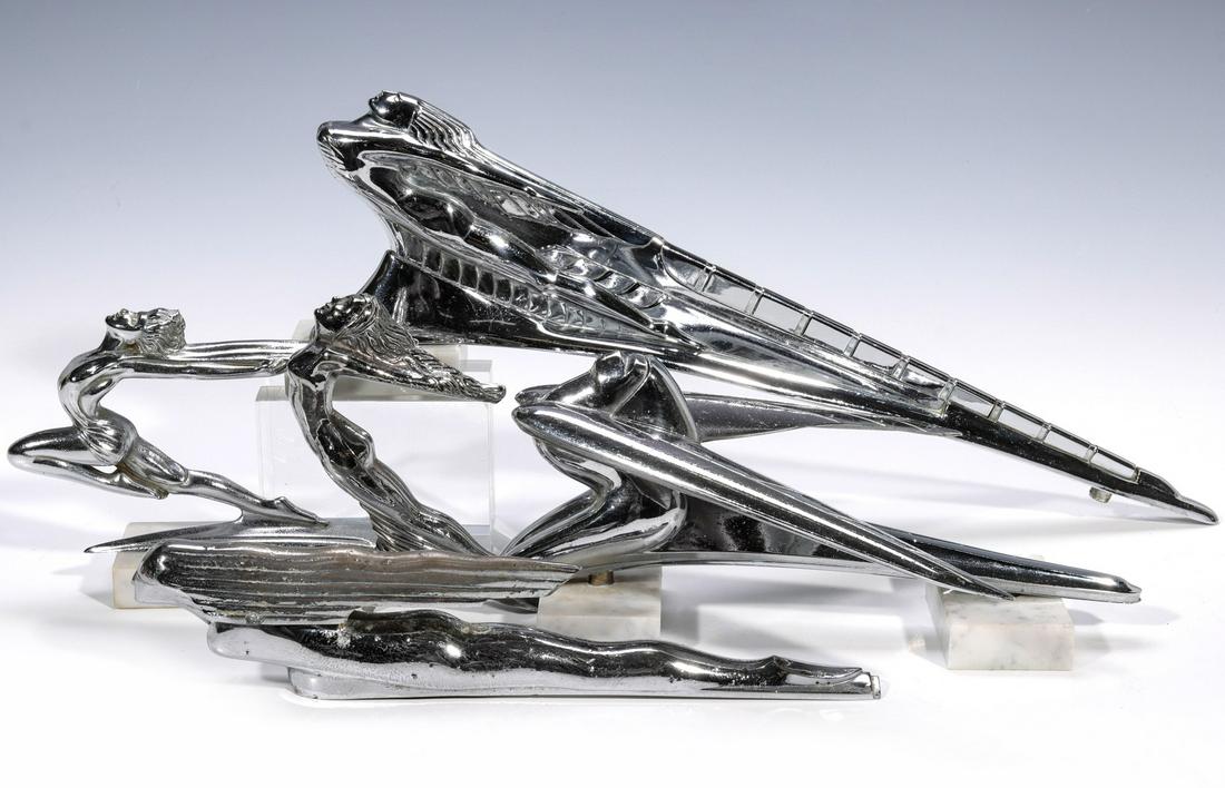 FIVE WINDSWEPT FEMALE FIGURAL HOOD ORNAMENTS (1 of 7)