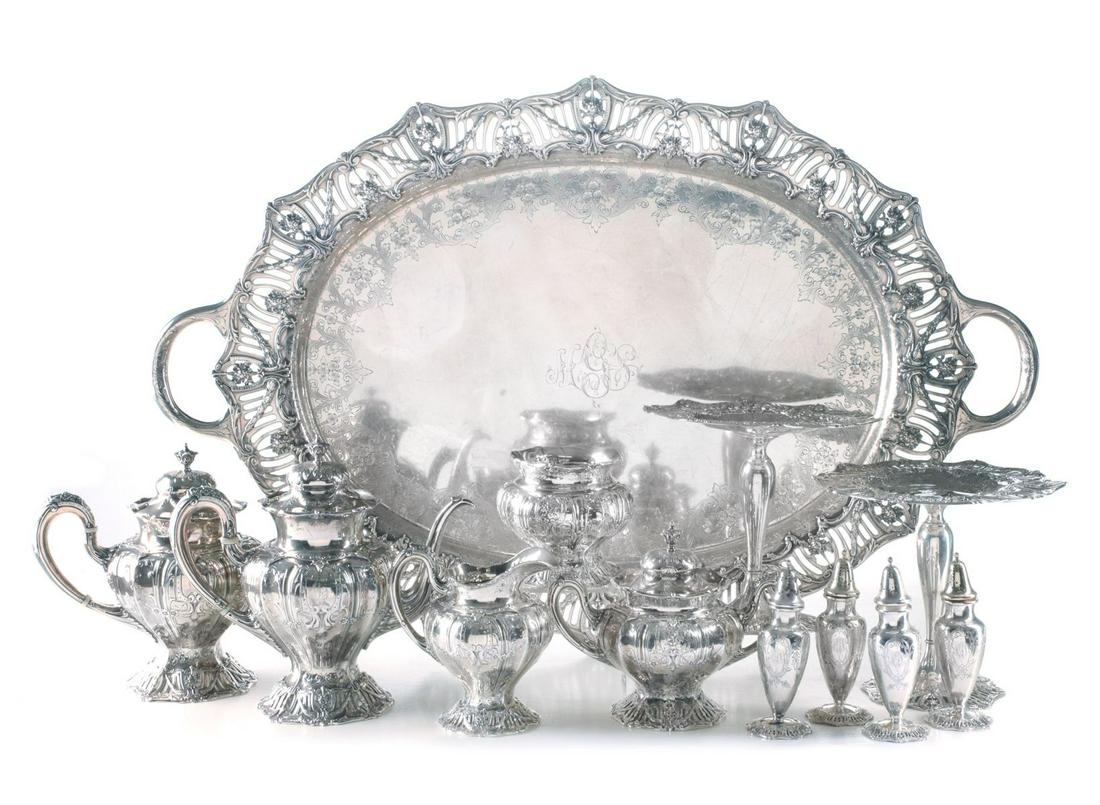 A DOMINICK AND HAFF 12-PIECE STERLING TEA SET (1 of 20)