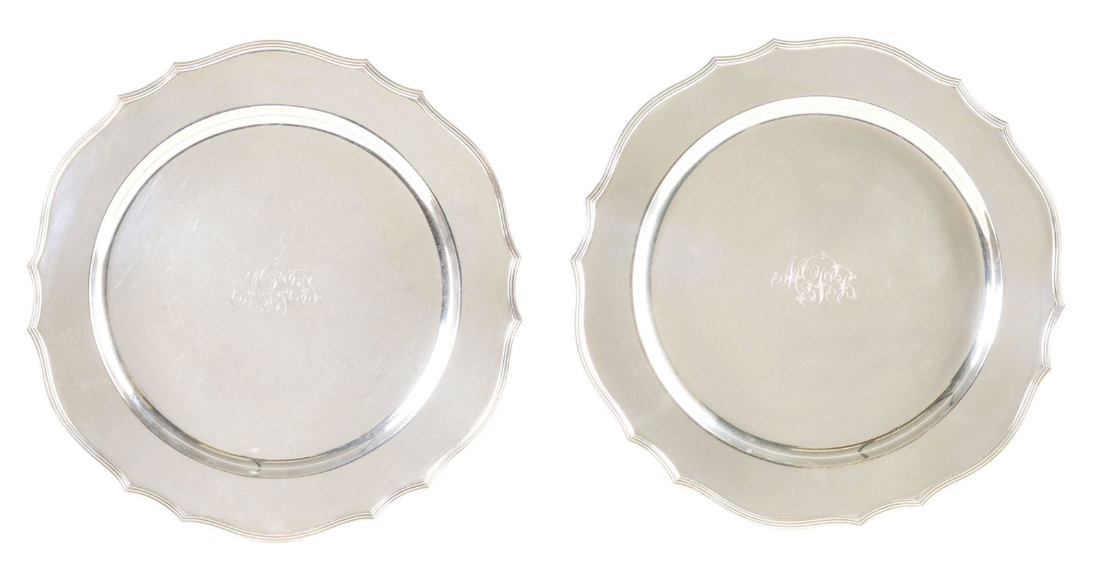 TWO GORHAM PLYMOUTH PATTERN STERLING PLATTERS (1 of 15)