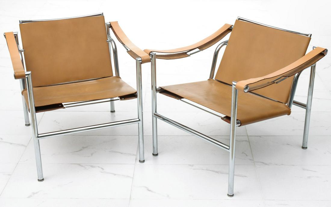 A PAIR LE CORBUSIER BASCULANT STYLE SLING CHAIRS (1 of 8)