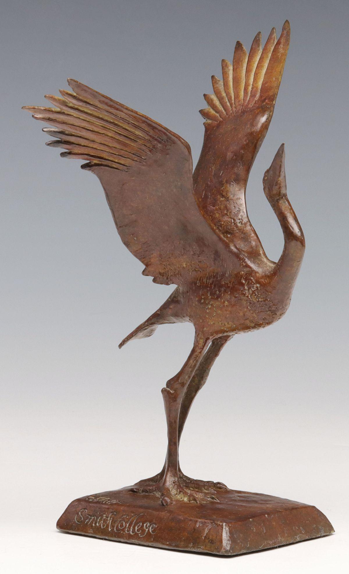 ELLIOT OFFNER (1931-2010) BRONZE SCULPTURE STUDY: Elliot Offner (1931-2010) Study of a Great Blue Heron 1987 The miniature study in brown patinated bronze is after a large installation on the campus of Smith College in Northampton, Massachusetts wher