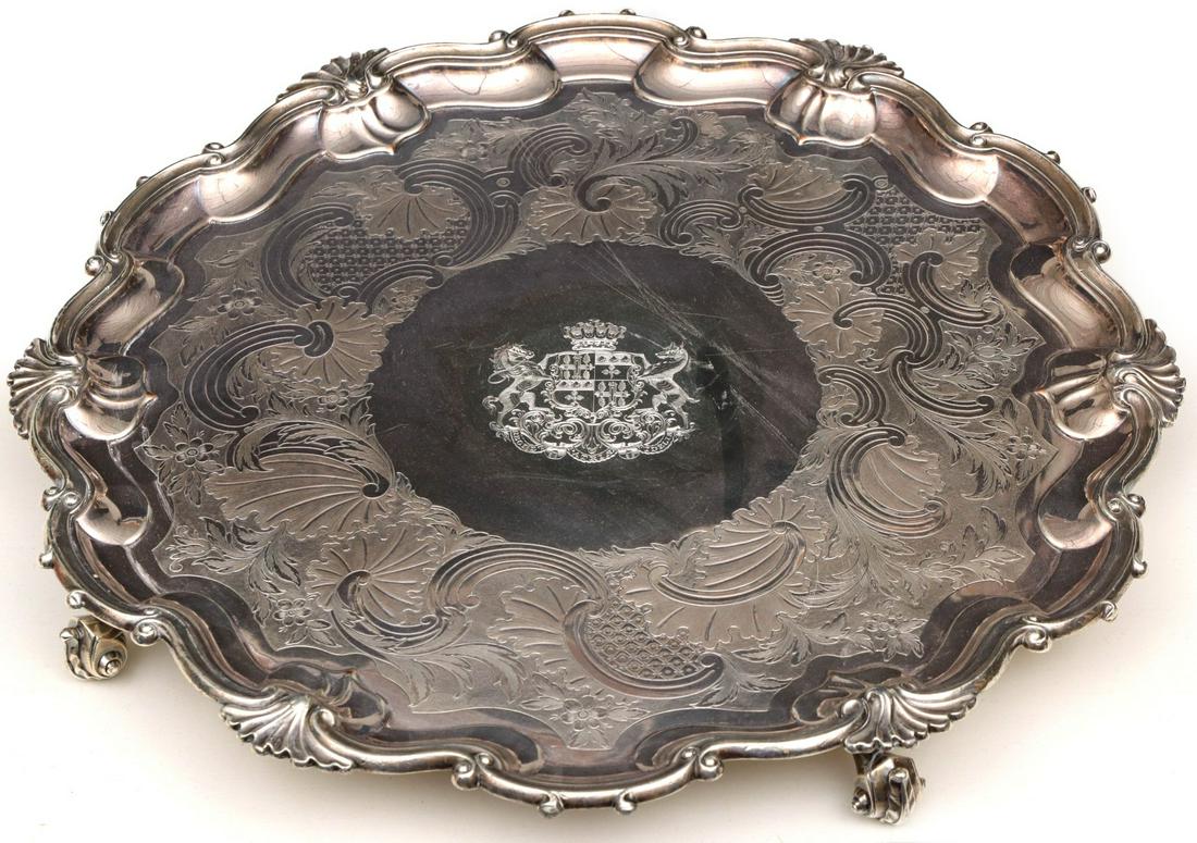 A VERY LARGE OLD SHEFFIELD PLATE SALVER CIRCA 1830 (1 of 11)